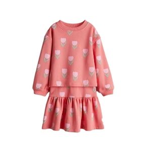 H&M Pink Tulip Patterned 2 Piece Set Girls Size 6-8 Y Spring Floral
